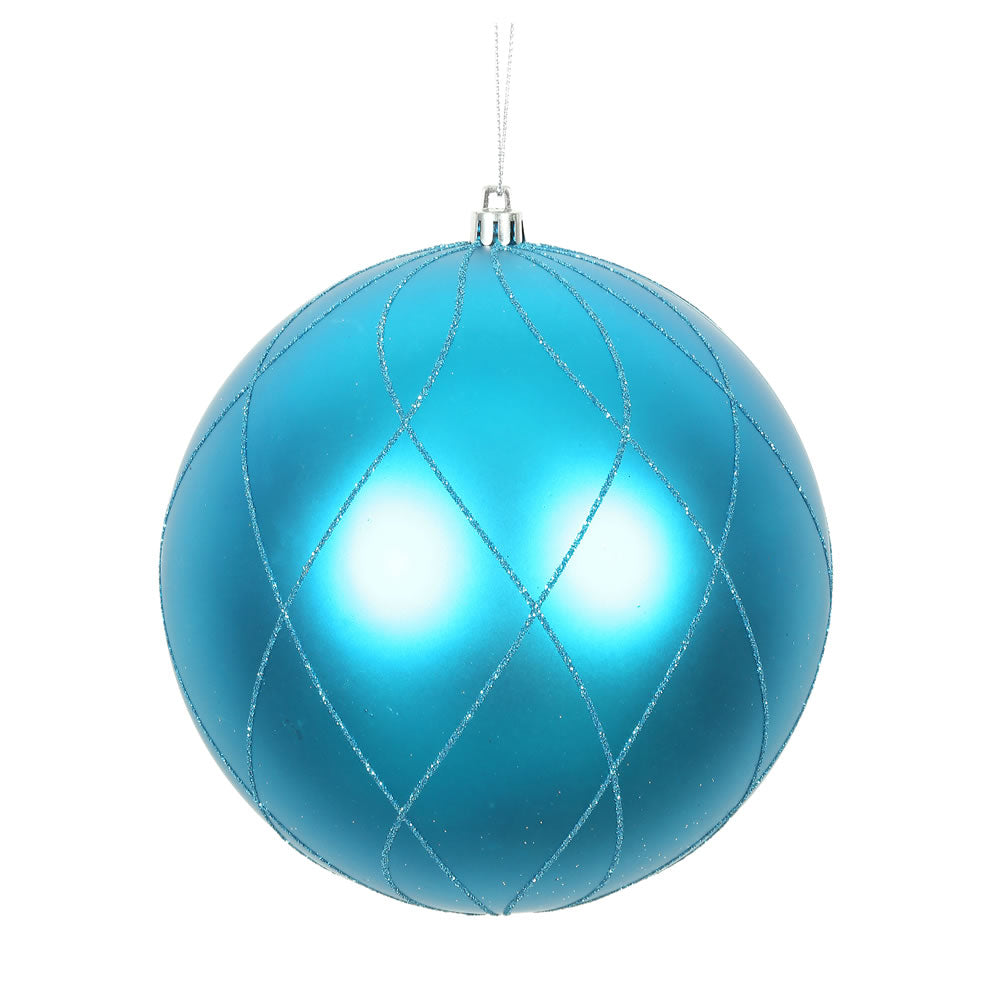 Vickerman 6" Turquoise Matte and Glitter Swirl Ball Ornament 3 per Box