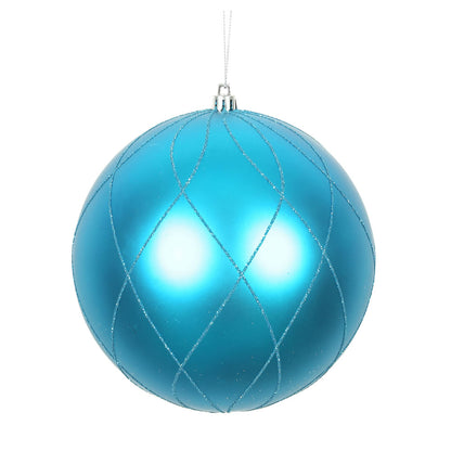 Vickerman 6" Turquoise Matte and Glitter Swirl Ball Ornament 3 per Box