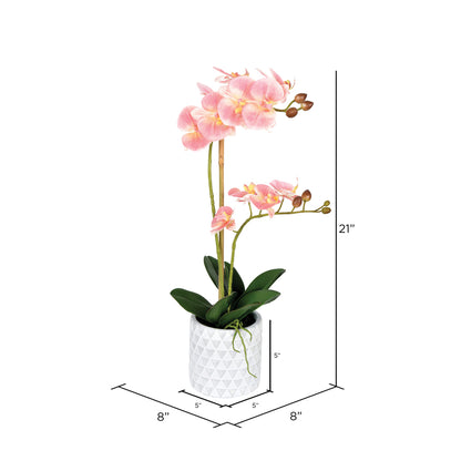 Vickerman 21" Artificial Potted Real Touch Pink Phalaenopsis Spray.