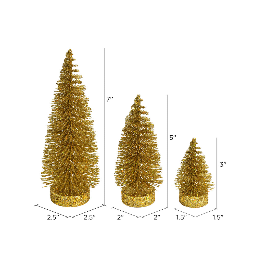 Vickerman 3"-5"-7" Gold Glitter Oval Pine Artificial Christmas Tree Set of 3