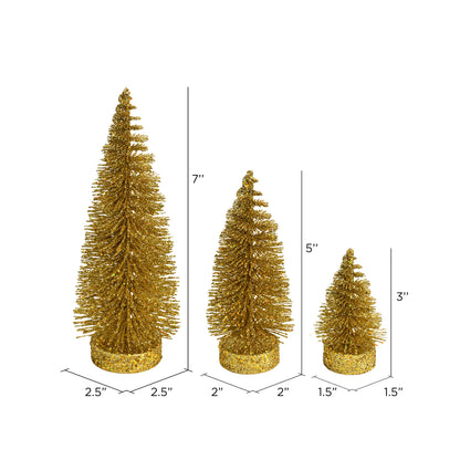Vickerman 3"-5"-7" Gold Glitter Oval Pine Artificial Christmas Tree Set of 3