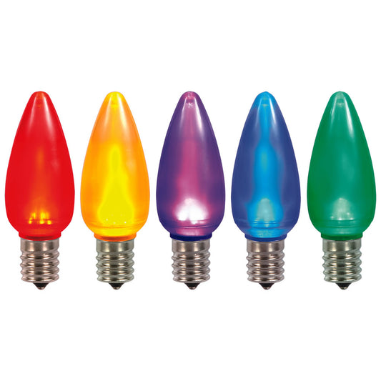 Vickerman C9 Ceramic LED Multi Twinkle Bulb Nickel Base120V  .6 Watts 25 Bulbs per Pack.