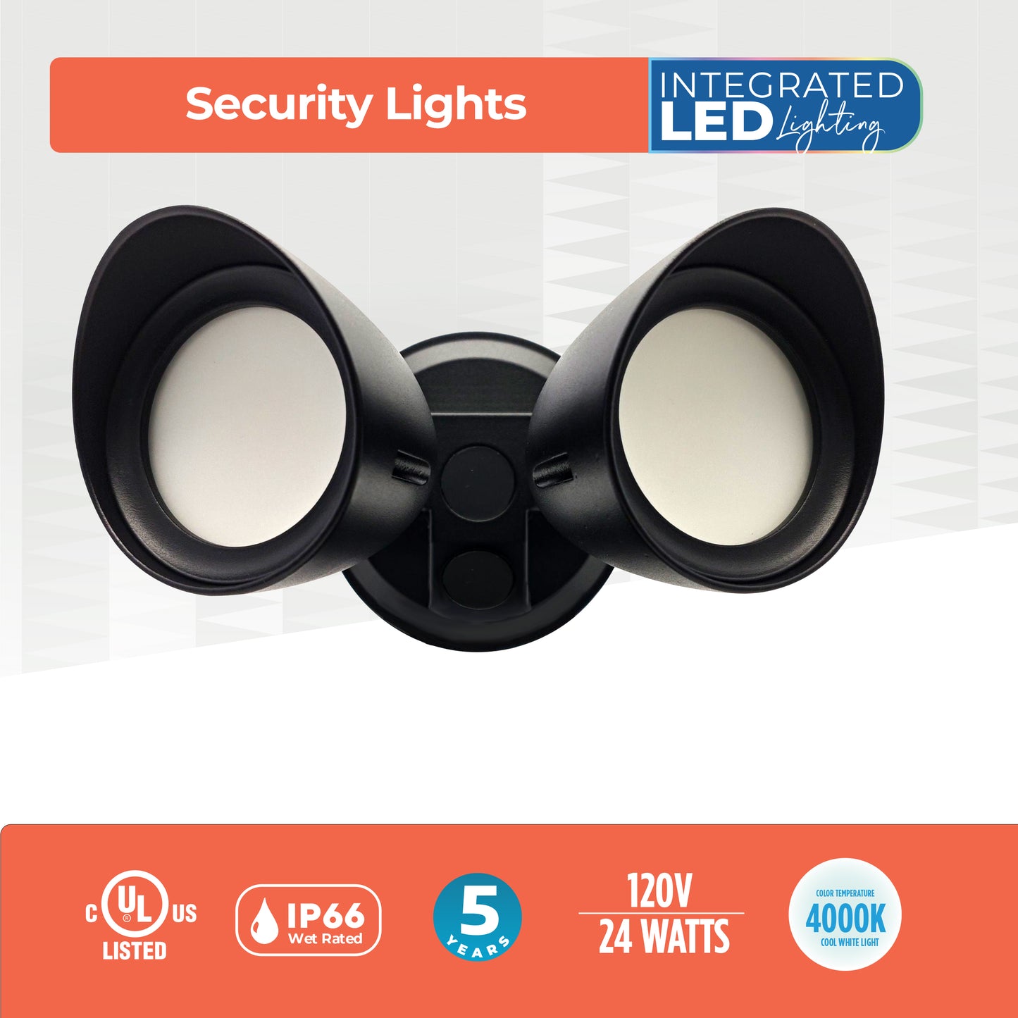 Bulbrite 773701 Wired Outdoor 2-Head LED Security Flood Light, Black