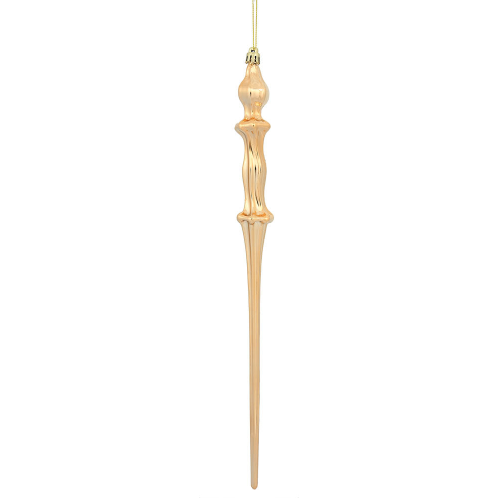 Vickerman 15.7" Café Latte Shiny Icicle Ornament with drilled and wired caps. Comes 3 per Box.