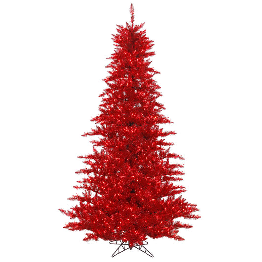 Vickerman 6.5' Tinsel Red Fir Artificial Christmas Tree Red  Dura-lit LED Lights