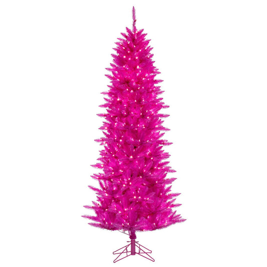 Vickerman 10' x 50" Hot Pink Artificial Pre-Lit Christmas Tree with 1000 Pink LED Mini Lights, 2265 Realistic PVC Tips, 6' Step On/Off Power Cord and Folding Metal Tree Stand.  Assembly is required.