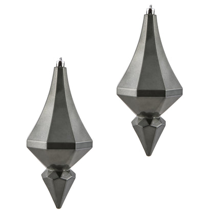 Vickerman 8" Pewter Candy Finish Diamond Finial Ornament Pack of 2