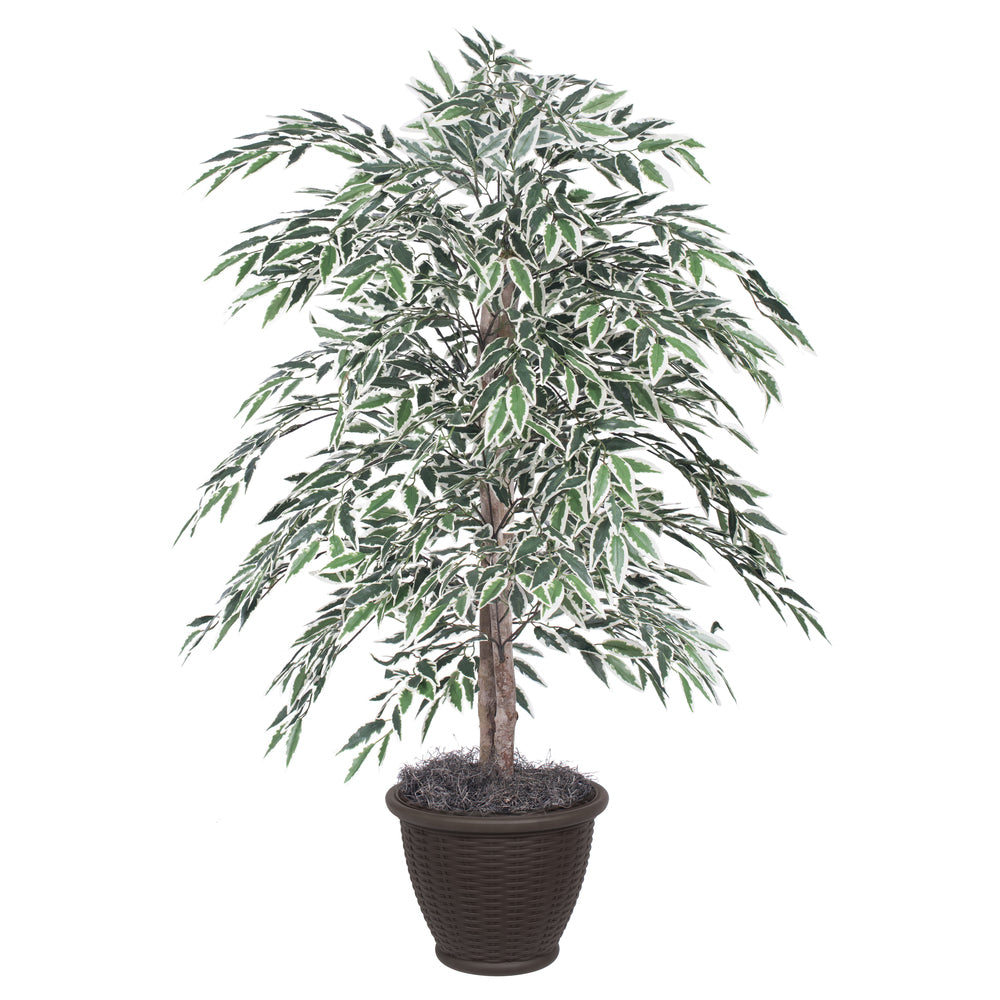 Vickerman 4' Artificial Variegated Smilax Bush Brown Plastic Container.