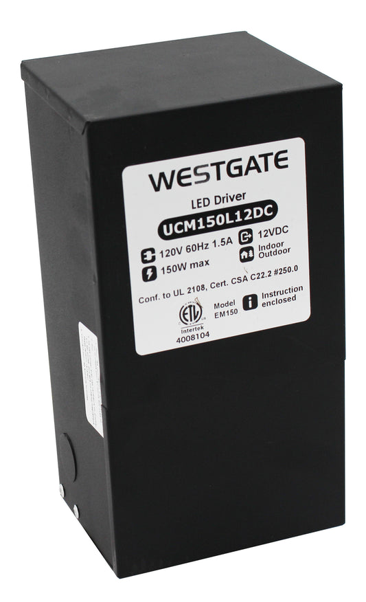 Westgate LED Dimmable Magnetic Transformer 150W 12DC Output, Undercabinet Lighting, Black Finish