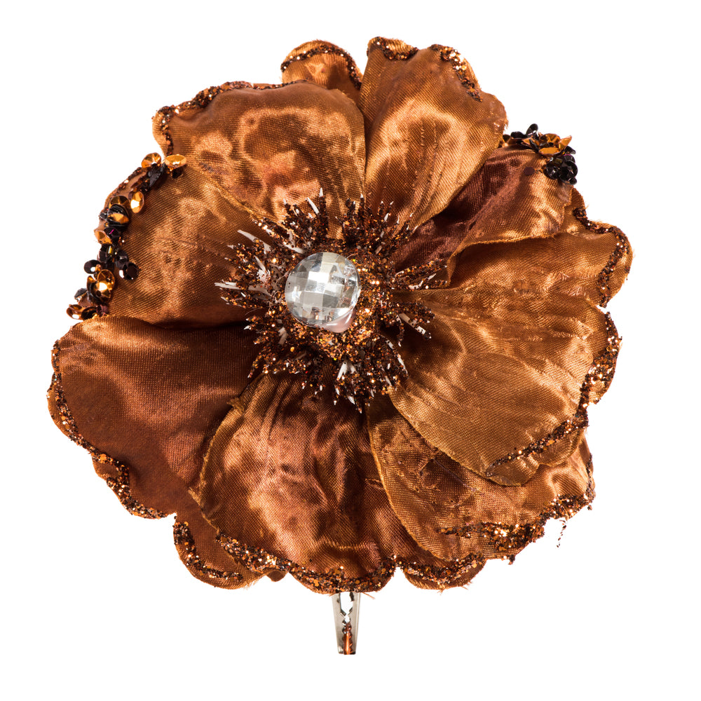 Vickerman 5" Artificial Copper Polyester Wild Poppy Head with Sequin Glitter and Clip pack of 3