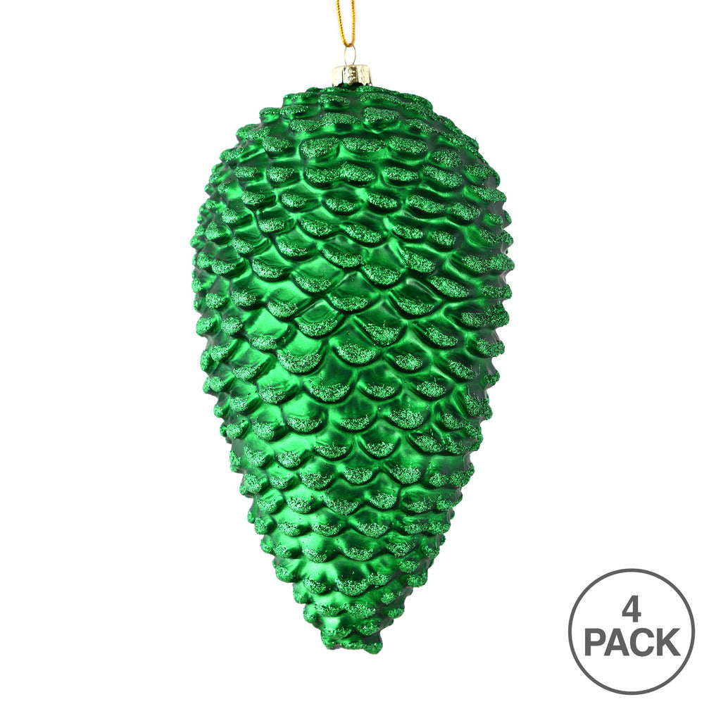 Vickerman 7" Green Matte Glitter Pinecone Christmas Ornament 4 per pack