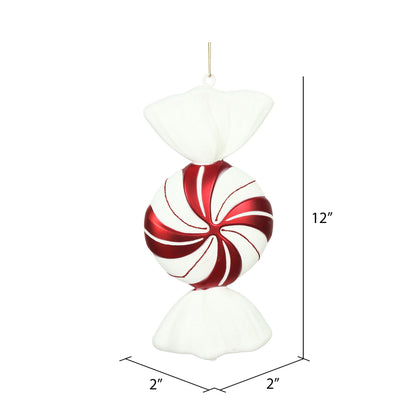 Vickerman 12" Red and White Round Swirl Candy Christmas Ornament Pack of 2