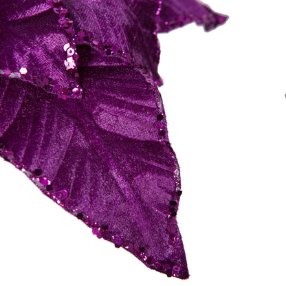Vickerman 24" Purple Velvet Sequin Trim Poinsettia 3 per bag.