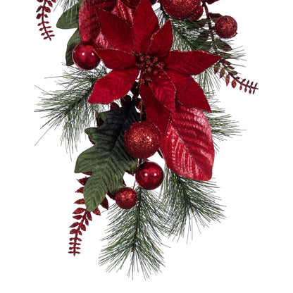 Vickerman 32" Merry Red Poinsettia Ball and Fern Decorated Teardrop.