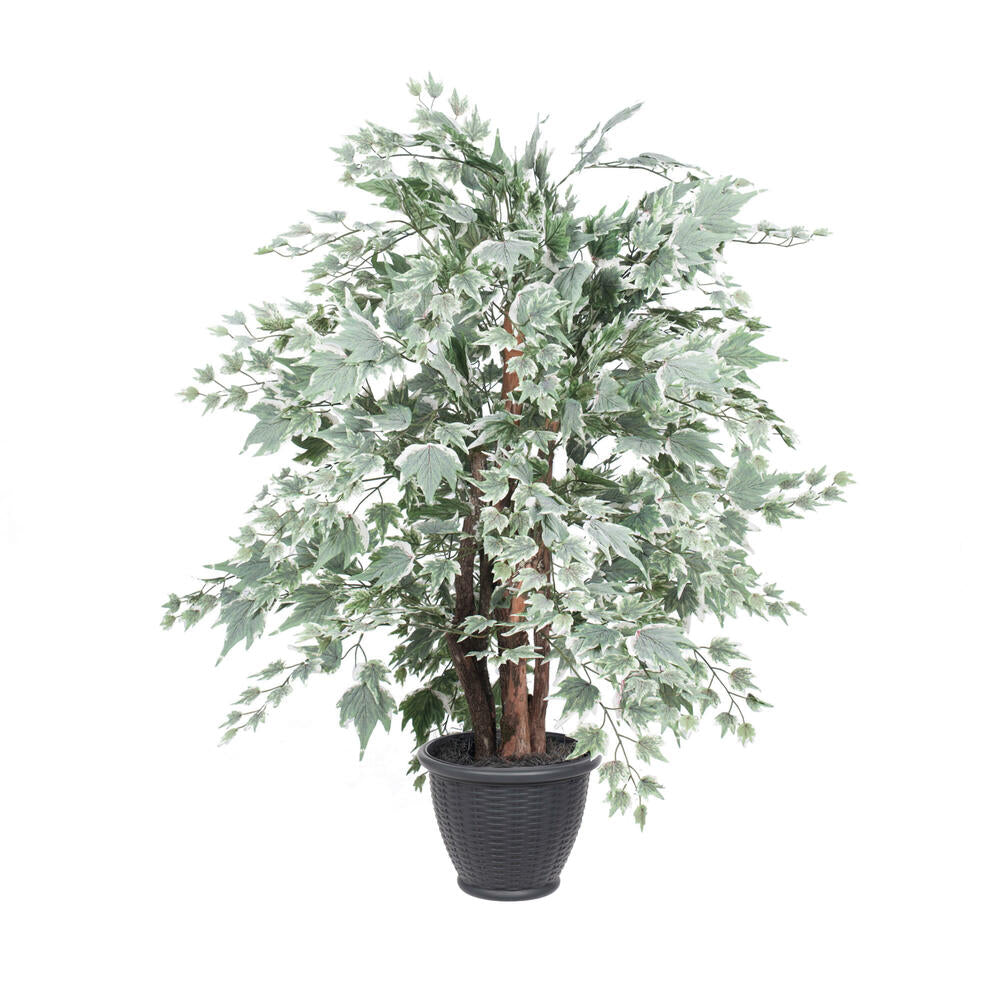 Vickerman 4' Artificial Silver Maple Extra Full Bush Gray Round Plastic Container.