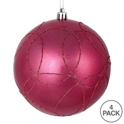 Vickerman 4" Mauve Candy Finish Ornament with Circle Glitter Pattern 4 per Bag