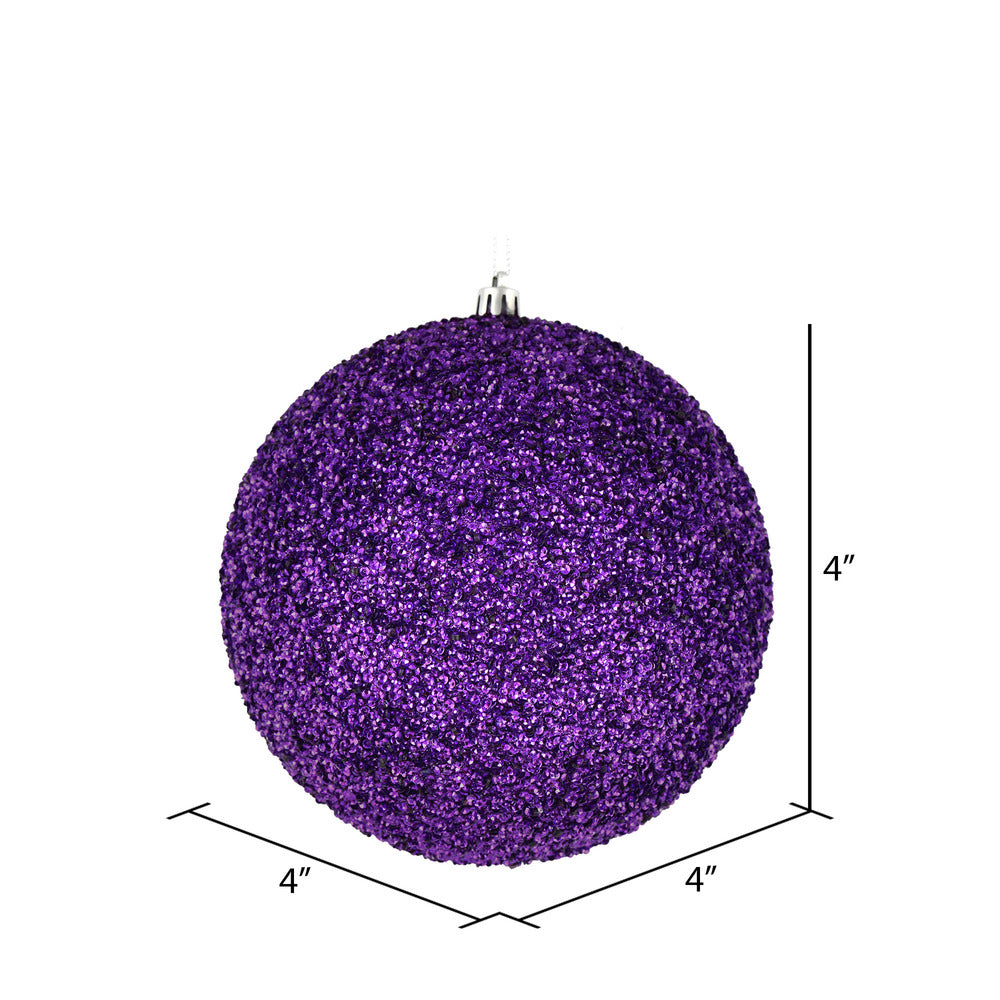 Vickerman 4" Plum Beaded Ball Ornament 6 per Bag