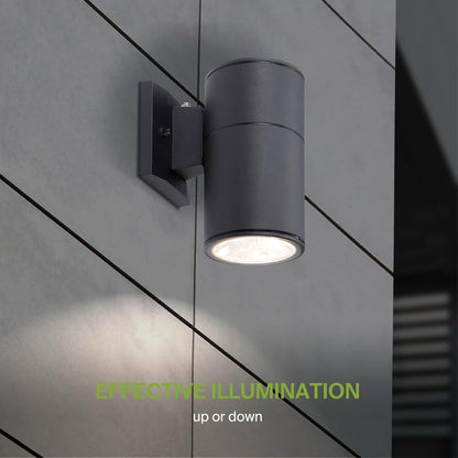 ASD Lighting BULB Round Outdoor Wall Cylinder with Photocell, Up or Downlight Fixture, 120V, 60W Max, 7.88", 50°, Black Finish, 2Pack