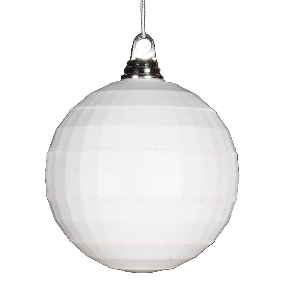 Vickerman 5.5" White Shiny and Matte Mirror Ball Christmas Ornament with Glitter Accents