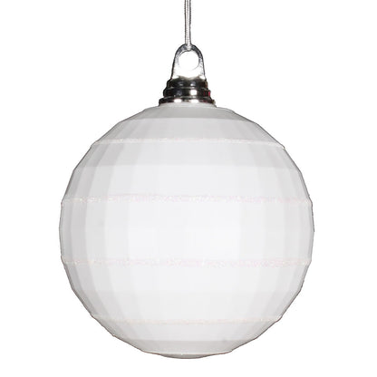 Vickerman 5.5" White Shiny and Matte Mirror Ball Christmas Ornament with Glitter Accents