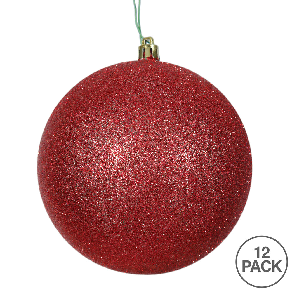 Vickerman 3" Red Glitter Ball Ornament 12 per Bag