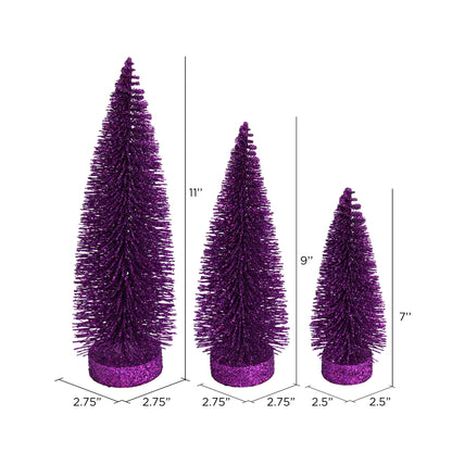 Vickerman 7"-9"-11" Plum Glitter Oval Pine Artificial Christmas Tree Set of 3
