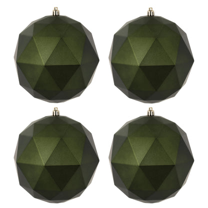 6" Moss Green Geometric Ball Ornament Featuring a Matte Finish. Comes 4 per bag