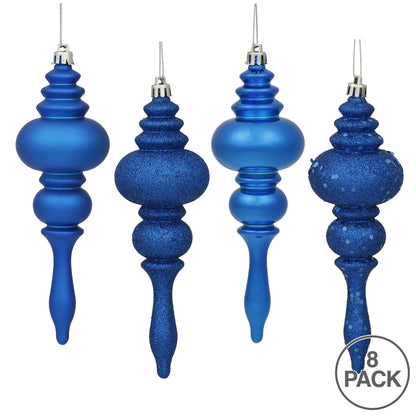 Vickerman 7" Blue 4-Finish Finial Ornament 8 per Box