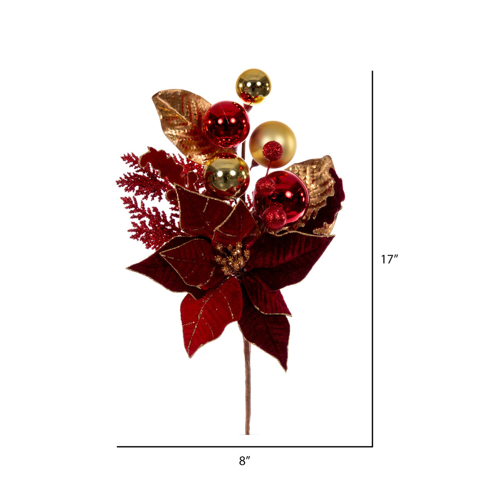 Vickerman 17" Red Poinsettia Deco Pick 2 per Box