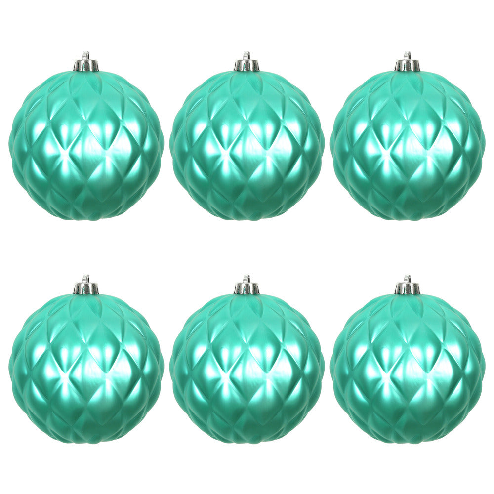 Vickerman 4" Seafoam Matte Round Pine Cone Ornament with drilled and wired caps. Comes 6 per Bag.