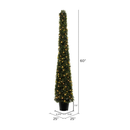 Vickerman 5' Potted Artificial Boxwood Cone with 150 Warm White LED Lghts.