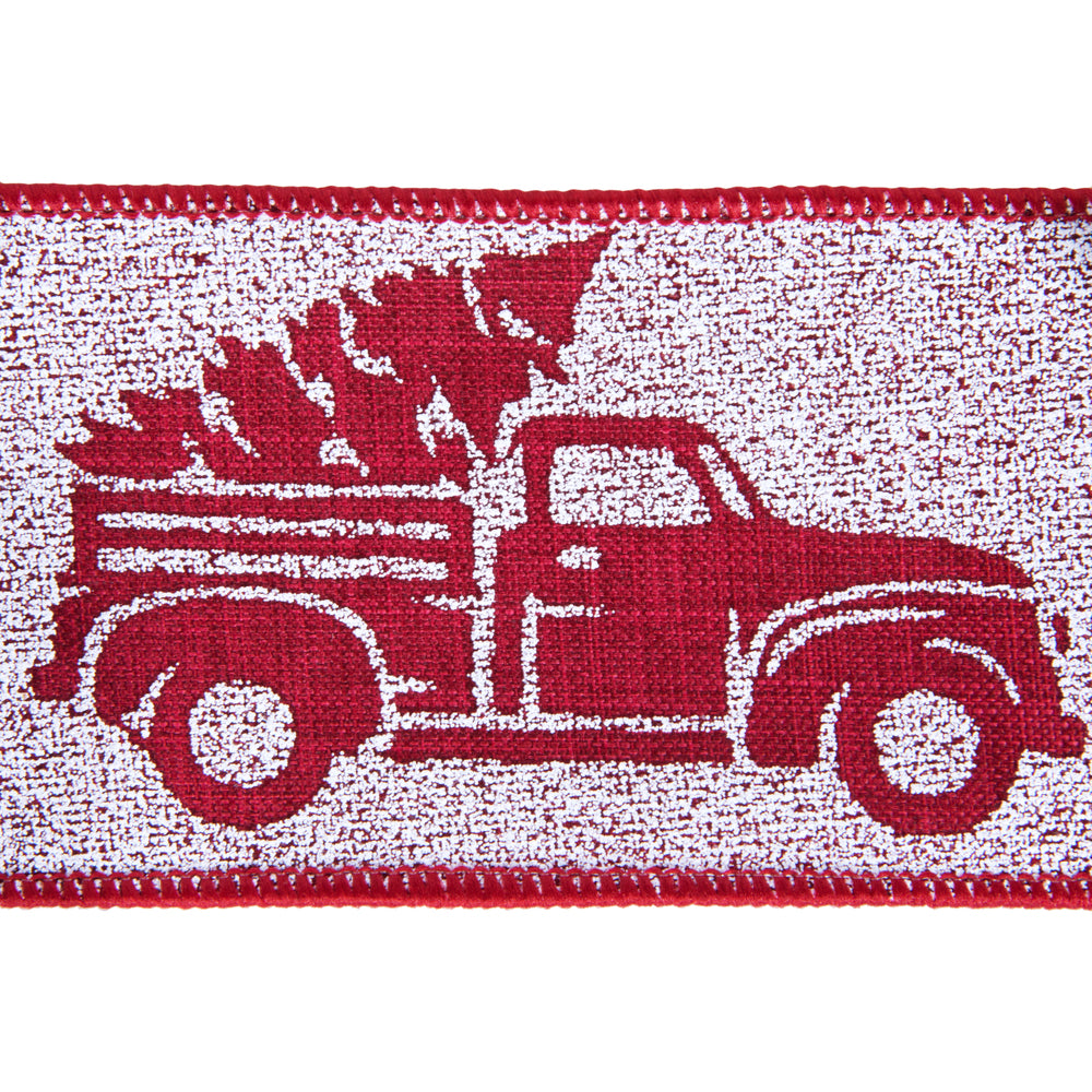 Vickerman 2.5" x 10 Yards Red Christmas Tree in a Truck Christmas Ribbon