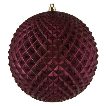 Vickerman 6" Wine Durian Glitter Ball Ornament 4 per Bag