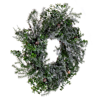 Vickerman 26" Artificial Green Snow Cedar and Eucalyptus Christmas Wreath Unlit
