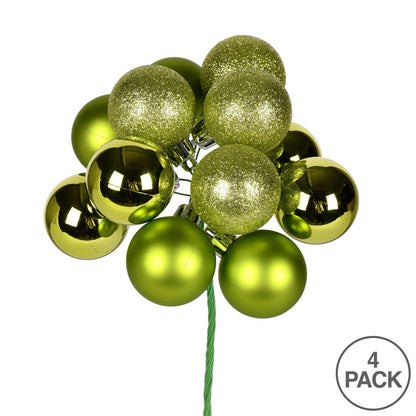 Vickerman 12" Lime Ball Ornament Christmas Pick 4 per set