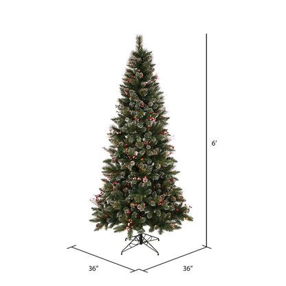 Vickerman 6' Snow Tipped Pine and Berry Artificial Christmas Tree Multi-Colored Dura-lit Incandescent Lights
