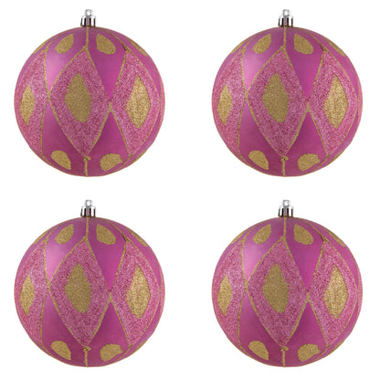 Vickerman 4.75" Mauve Matte Ball with Glitter Diamond Pattern. Add variety and sparkle to your holiday arrangement with this matte ornament that features a glitter pattern. Includes 4 pieces per bag. Made with shatterproof plastic. Ornament has a drilled