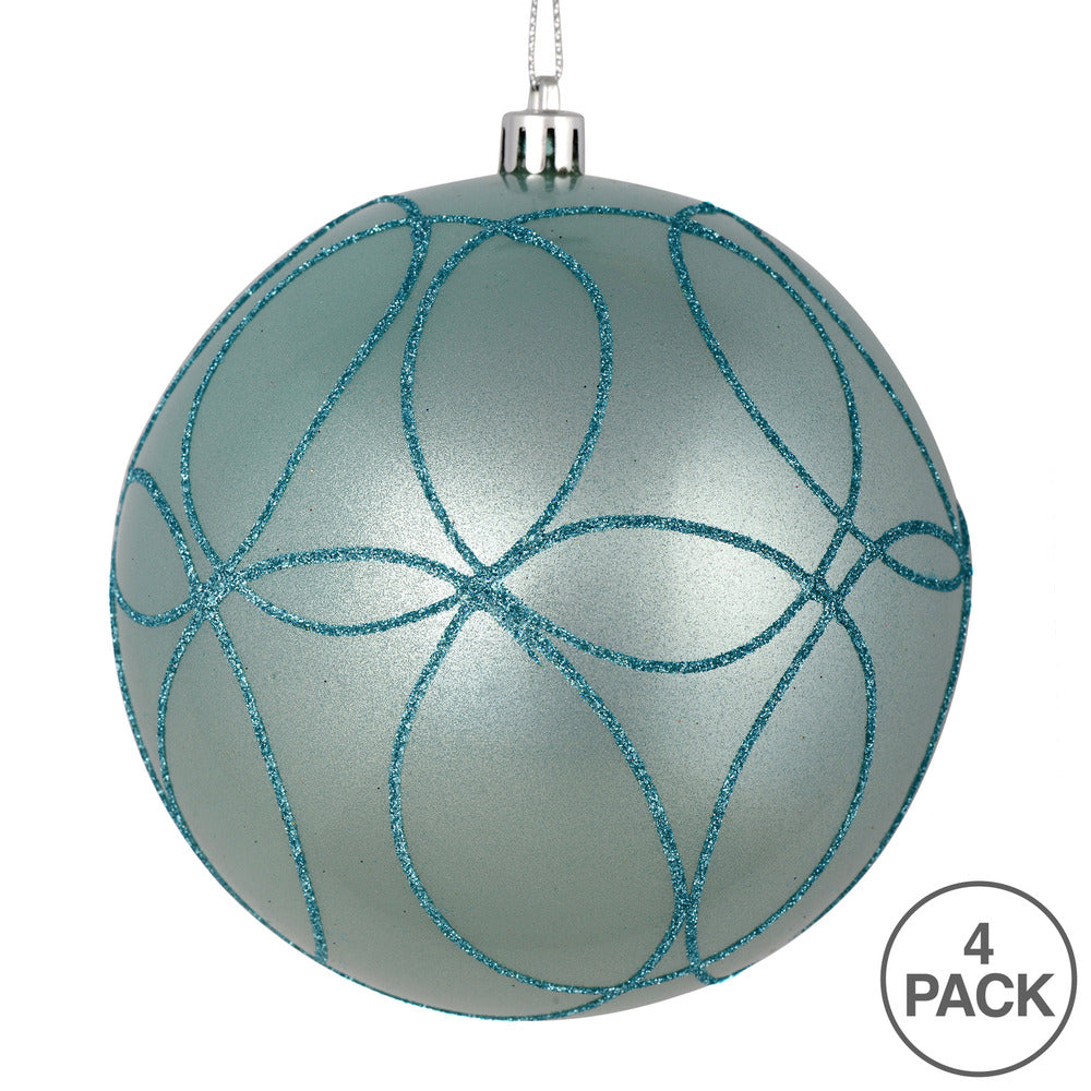 Vickerman 4" Baby Blue Candy Finish Ornament with Circle Glitter Pattern 4 per Bag