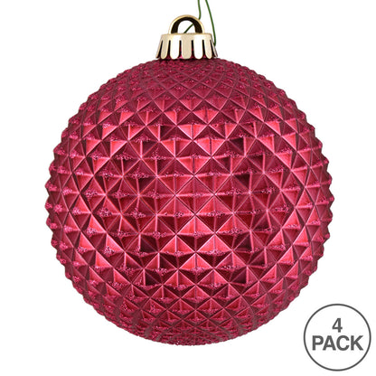 Vickerman 6" Berry Red Durian Glitter Ball Ornament 4 per Bag