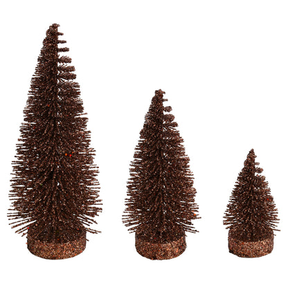 Vickerman 3"-5"-7" Chocolate Glitter Oval Pine Artificial Christmas Tree Set of 3