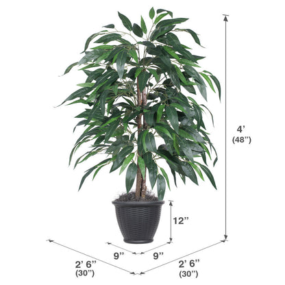 Vickerman 4' Artificial Mango Bush Gray Round Plastic Container.