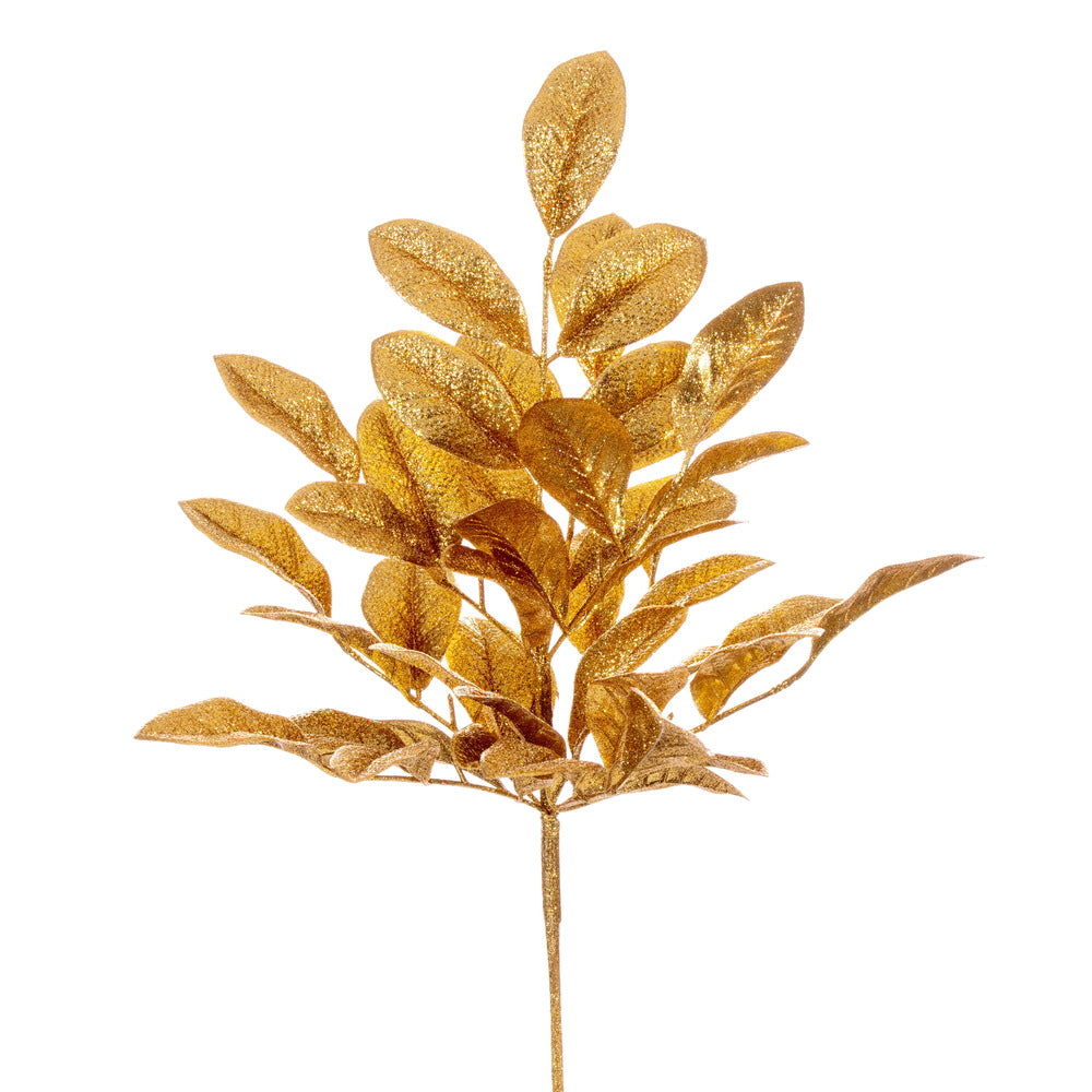Vickerman 25" Gold Artificial Apple Leaf Glitter Bush 2 per bag.