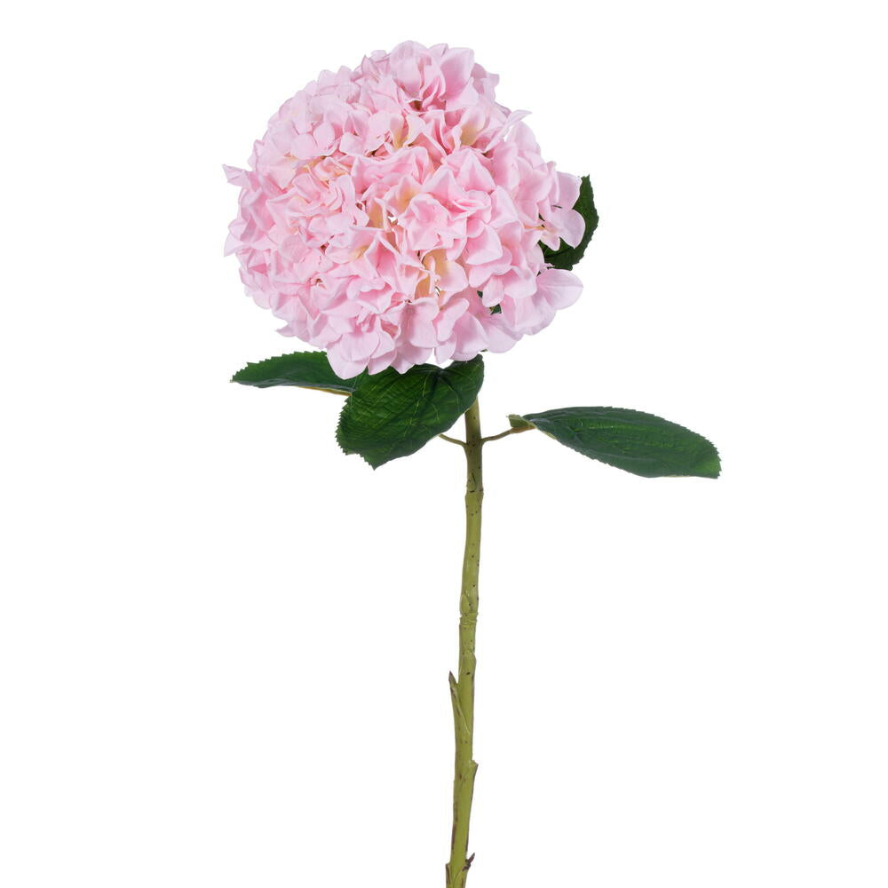 Vickerman 30" Baby Pink Large Artificial Hydrangea with leaves on Stem.