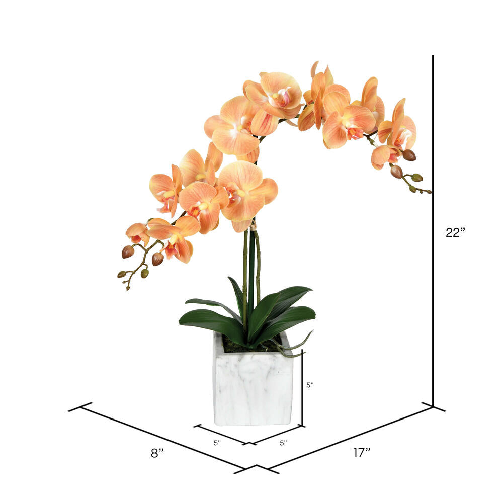 Vickerman 22" Artificial Potted Real Touch Coral Phalaenopsis Spray.