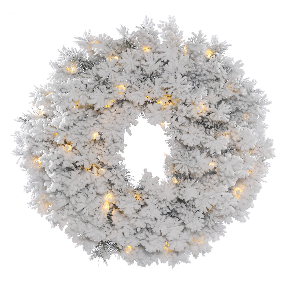 Vickerman 36" Flocked Alaskan Artificial Christmas Wreath Pure White Single Mold LED Mini Lights