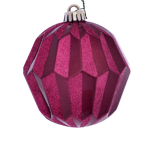 Vickerman 5" Berry Red Glitter Faceted Ball Ornament 3 per Bag