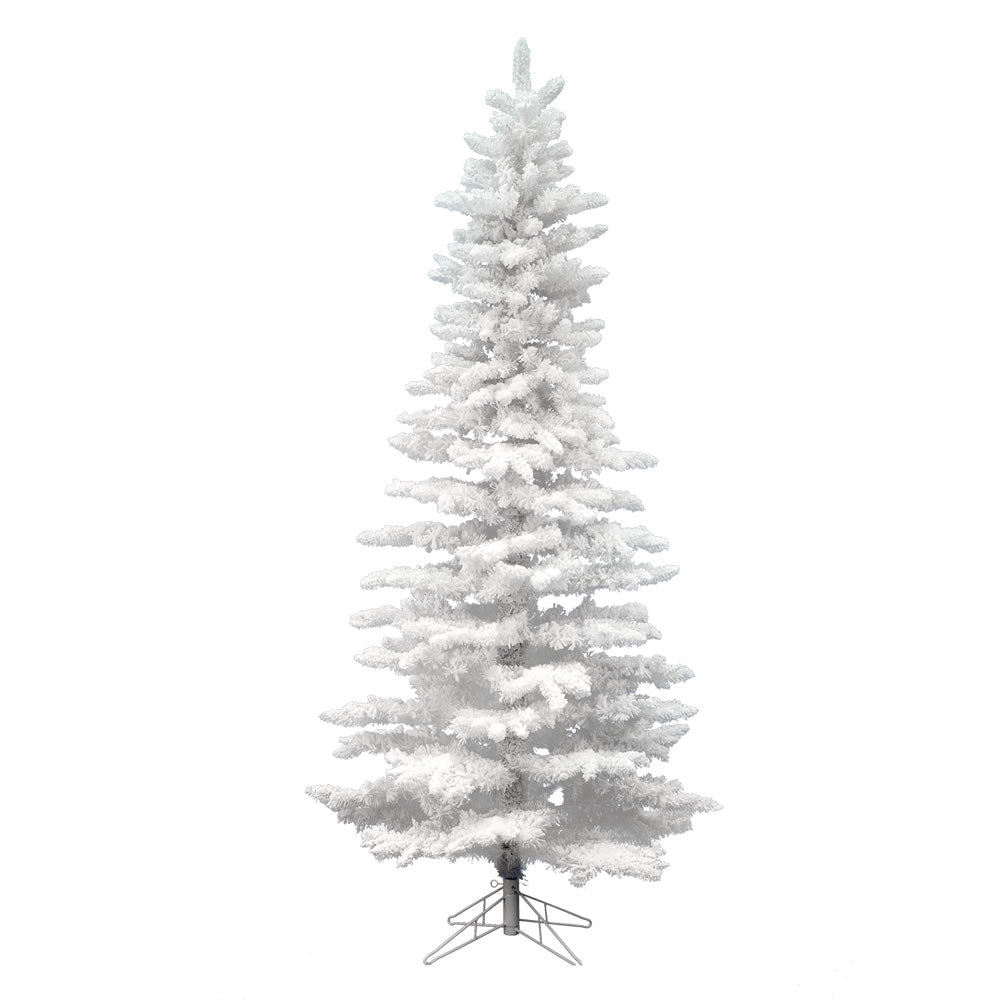 Vickerman 7.5' Flocked White Slim Artificial Christmas Tree Unlit