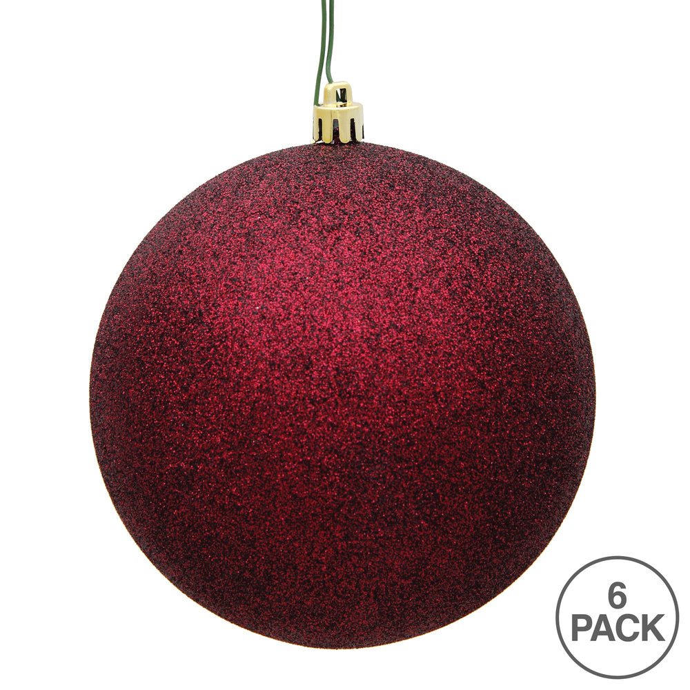 Vickerman 4" Burgundy Glitter Ball Ornament 6 per Bag