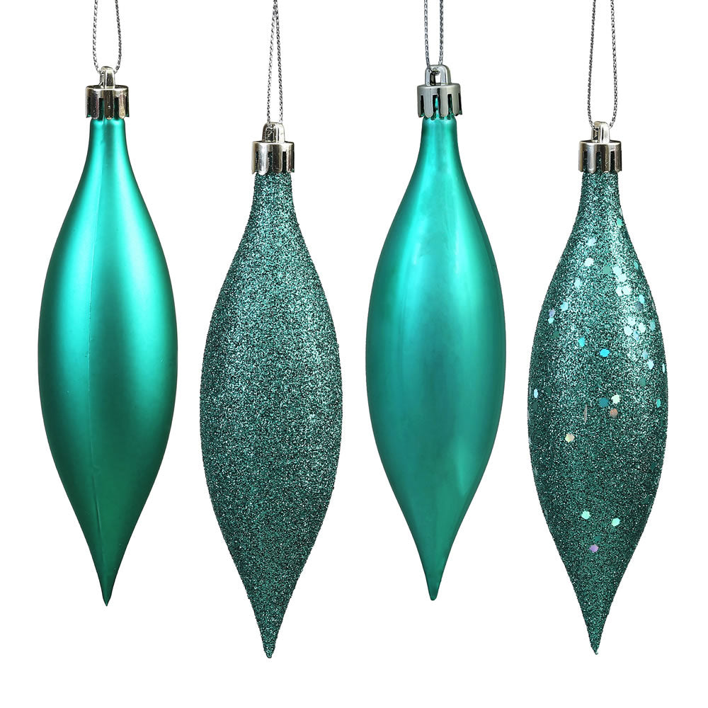 Vickerman 5.5" Teal Finial Drop Christmas Ornament Assorted 4 Finish 8 per Pack