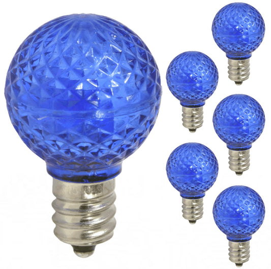 Damar- G9 LED Bulb Crystal Transparent Blue Dimmable 0.6W-0.96W E12 Candelabra Base 100-130V Pack of 6- Small Faceted Globe Mood Colored Lighting for Party Christmas Home Decoration